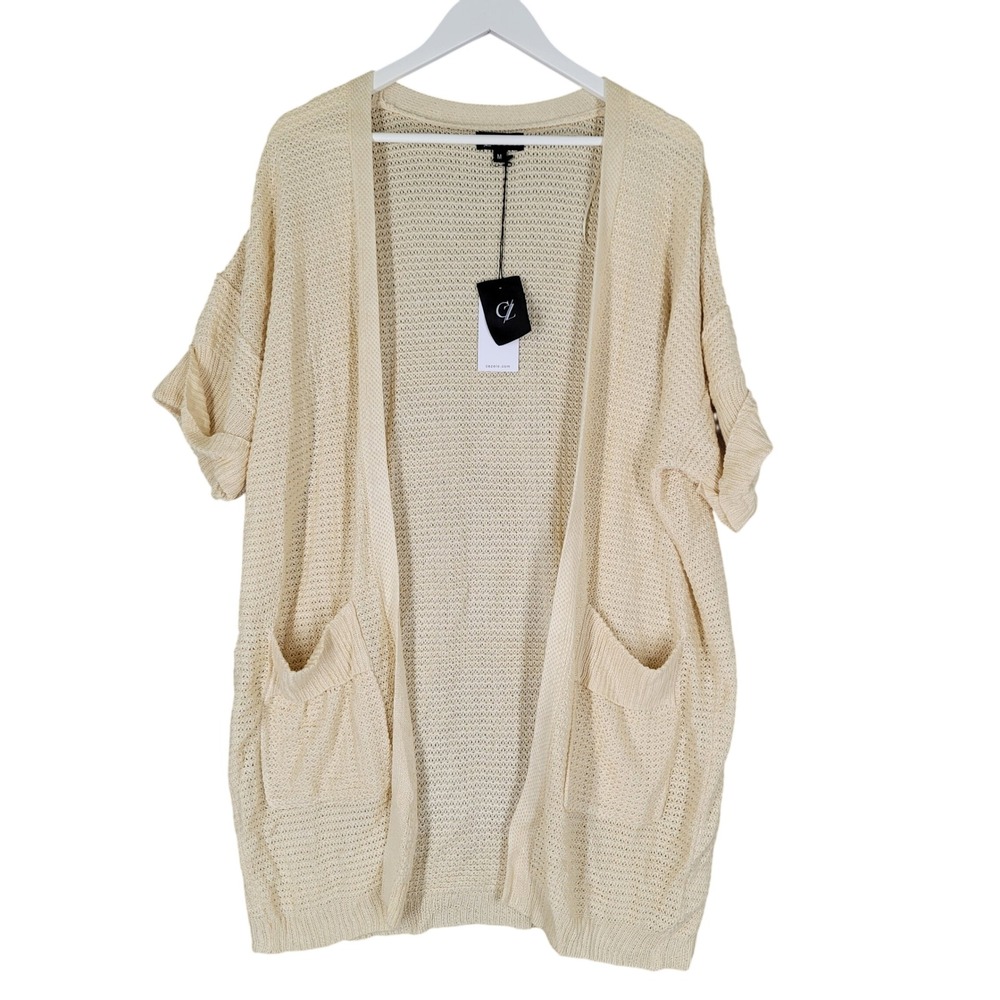 Collection by Cezele Open Knit Cardigan Women Medium Cream Short Sleeve Longline